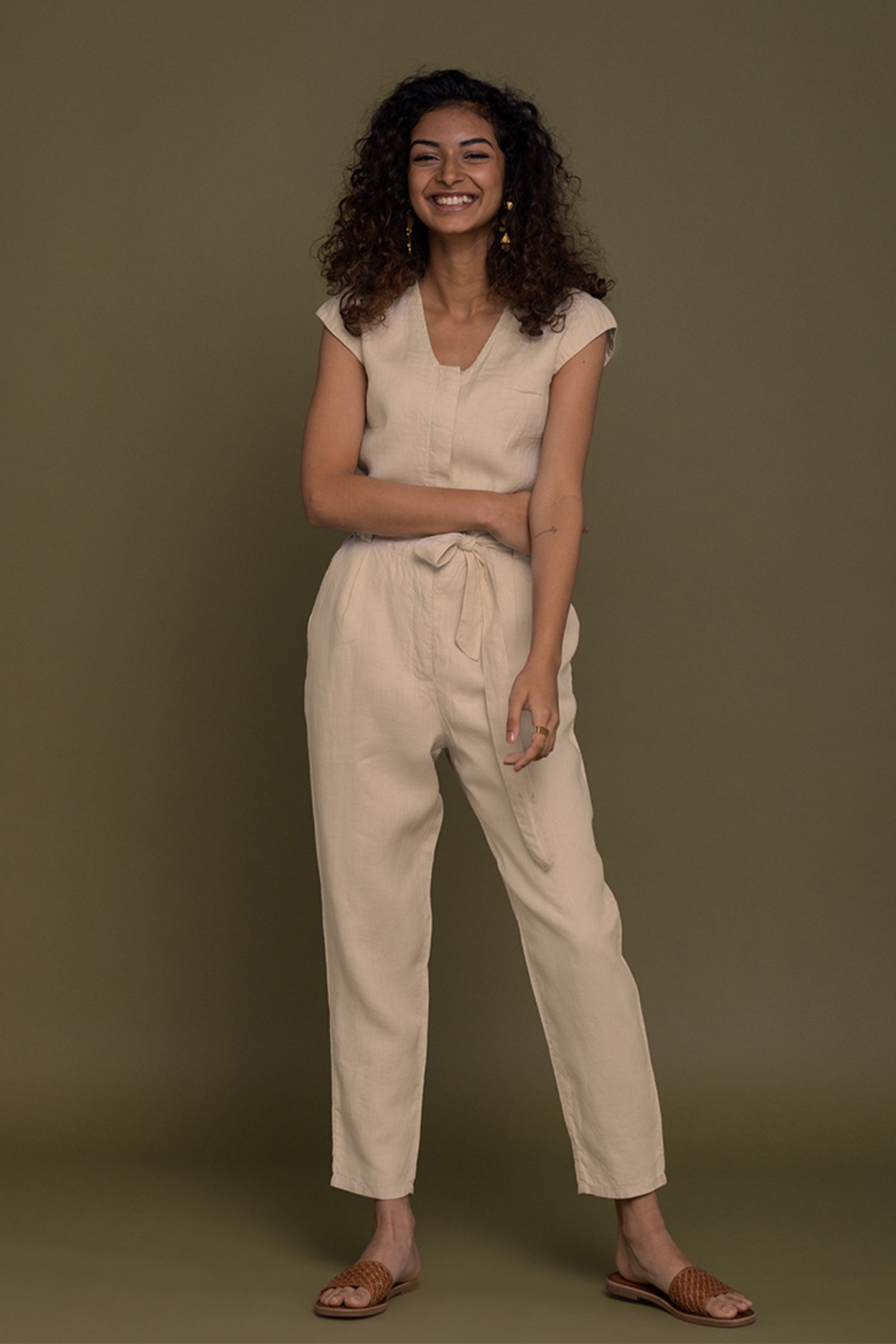 Evening Chai Jumpsuit in Neutral Beige-4