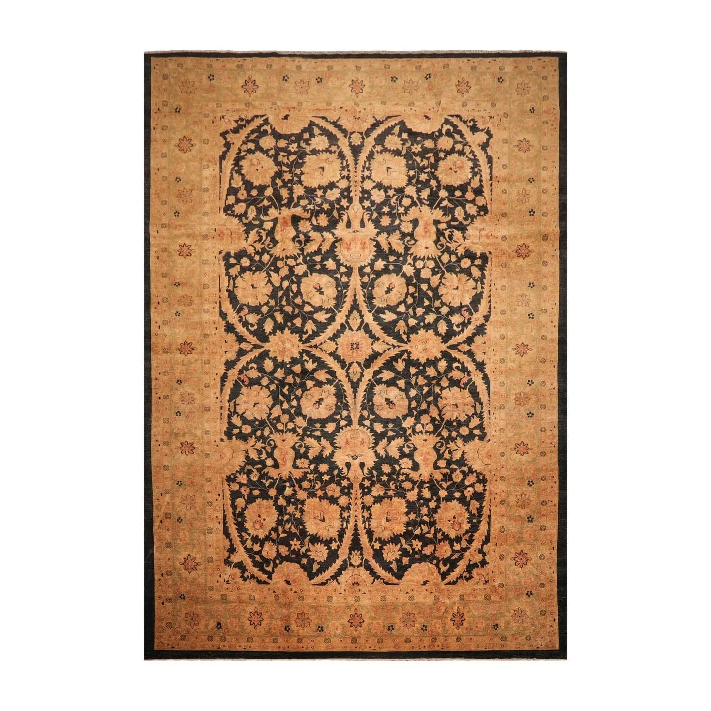 11'8''x16'10'' Charcoal, Gold Palace Hand Knotted 100% Wool Chobi Peshawar Traditional Oriental Area Rug-1