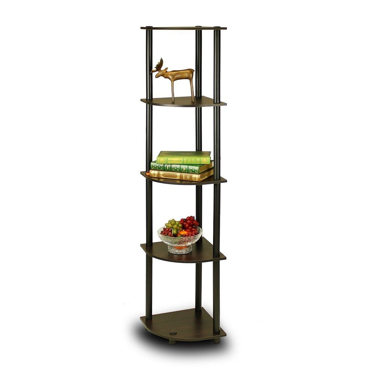 5-Tier Corner Display Shelf Bookcase in Espresso & Black-2