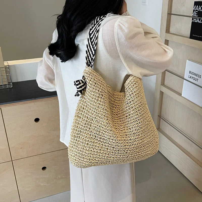 Summer Straw Shoulder Bag – Large Capacity