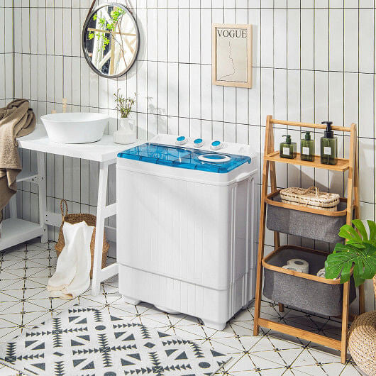 26 LBS Twin Tub Portable Washing Machine with Built-In Drain Pump-Gray-1