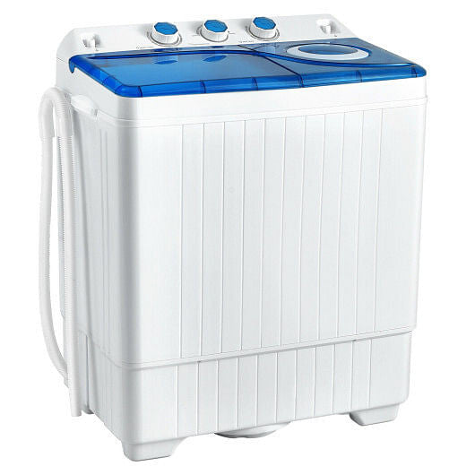 26 LBS Twin Tub Portable Washing Machine with Built-In Drain Pump-Gray-0