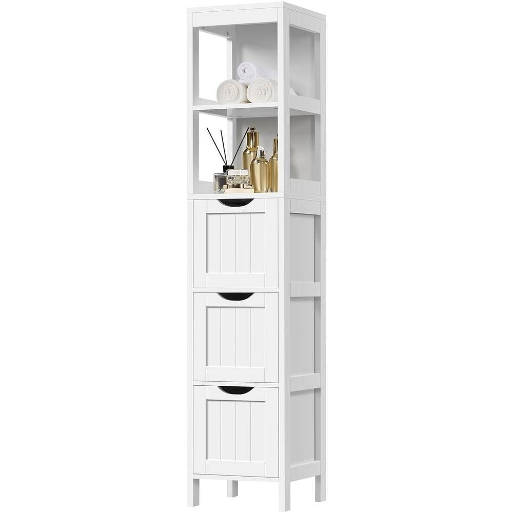 Bathroom Cabinet Tower with 3 Storage Drawers and 2 Shelves in White Wood Finish-0