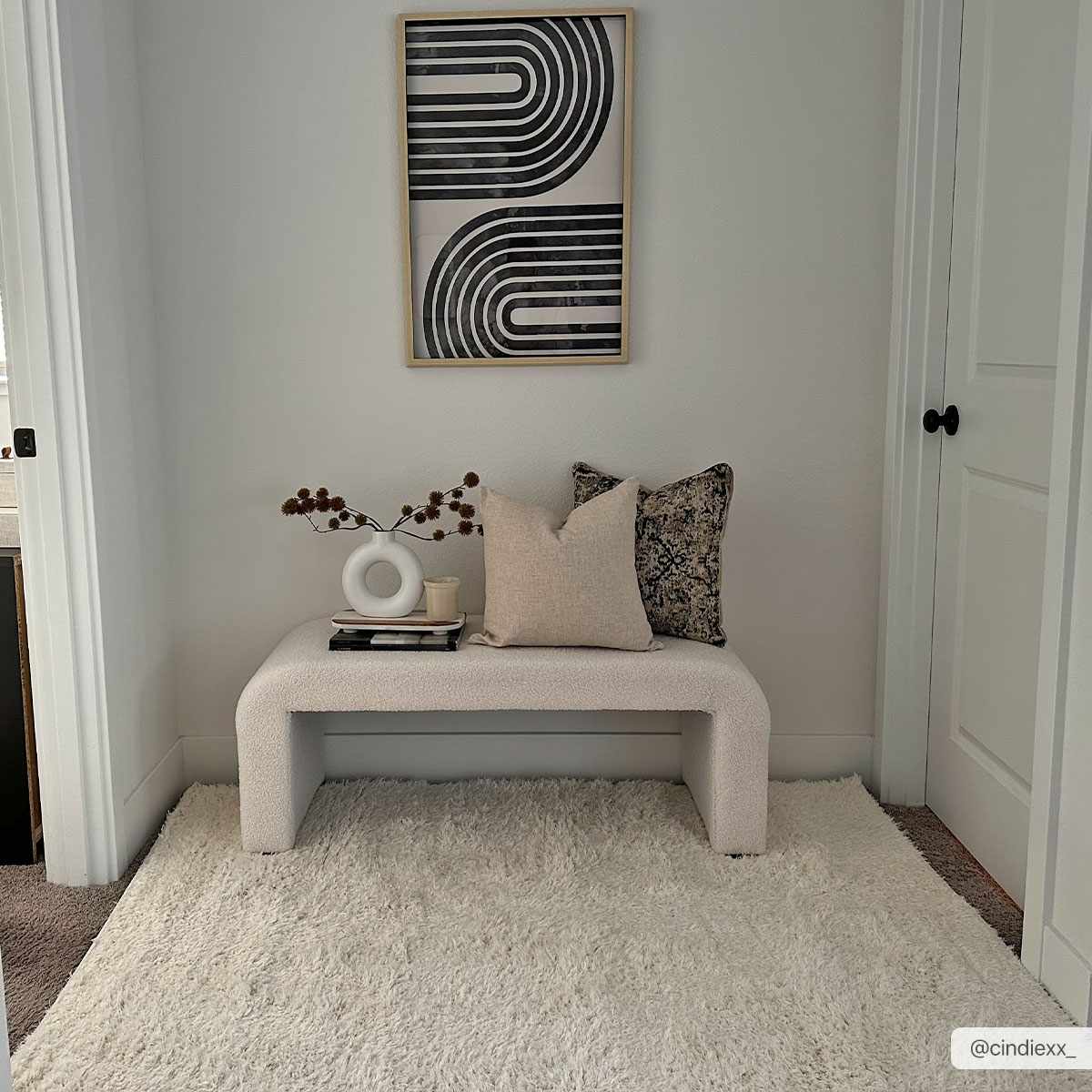 Faina Solid Cream Shag Rug Washable-5
