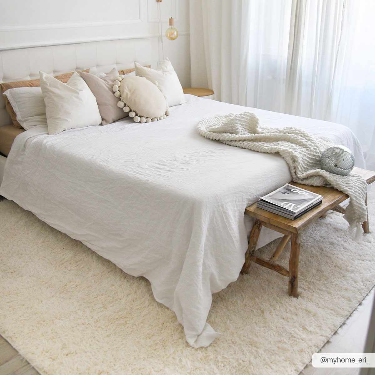 Faina Solid Cream Shag Rug Washable-3