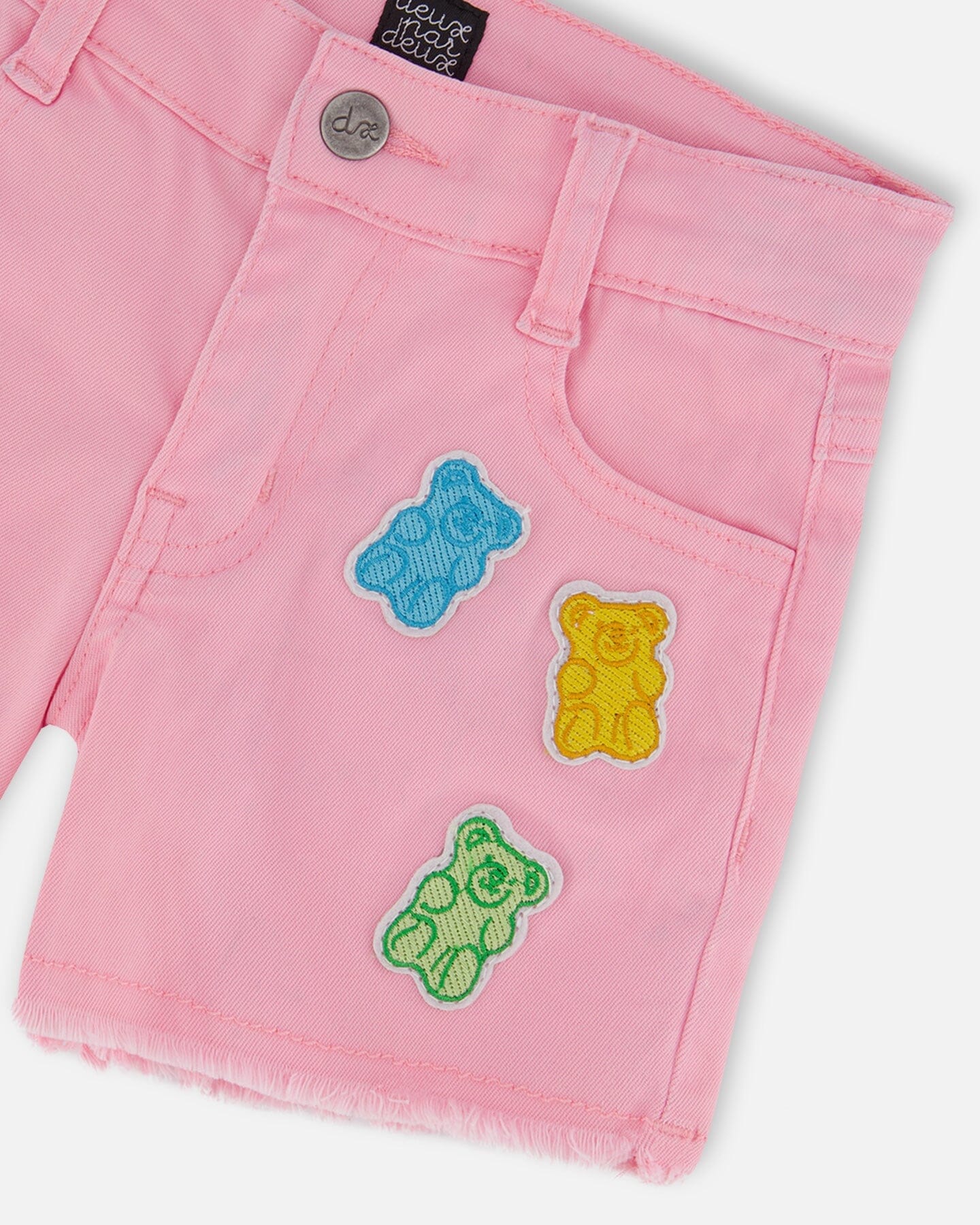 Jean Short With Embroidery Pink And Multicolored Gummies-3