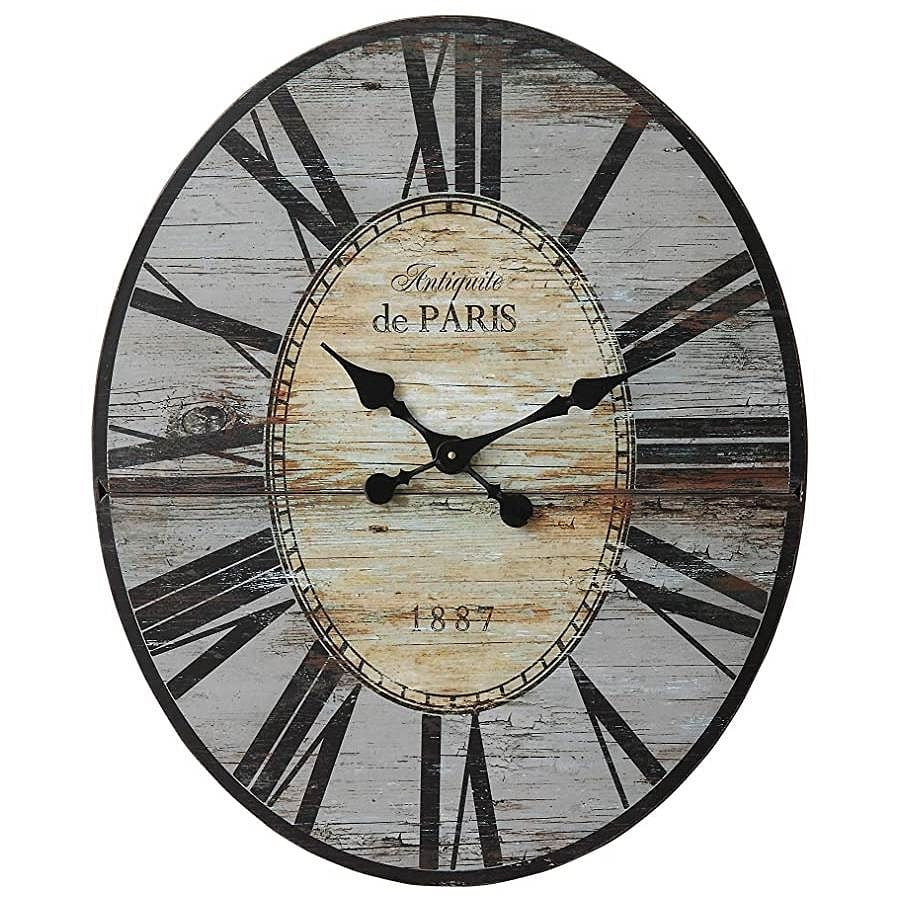 Gray Oversized Distressed Paris Wood Wall Clock-2