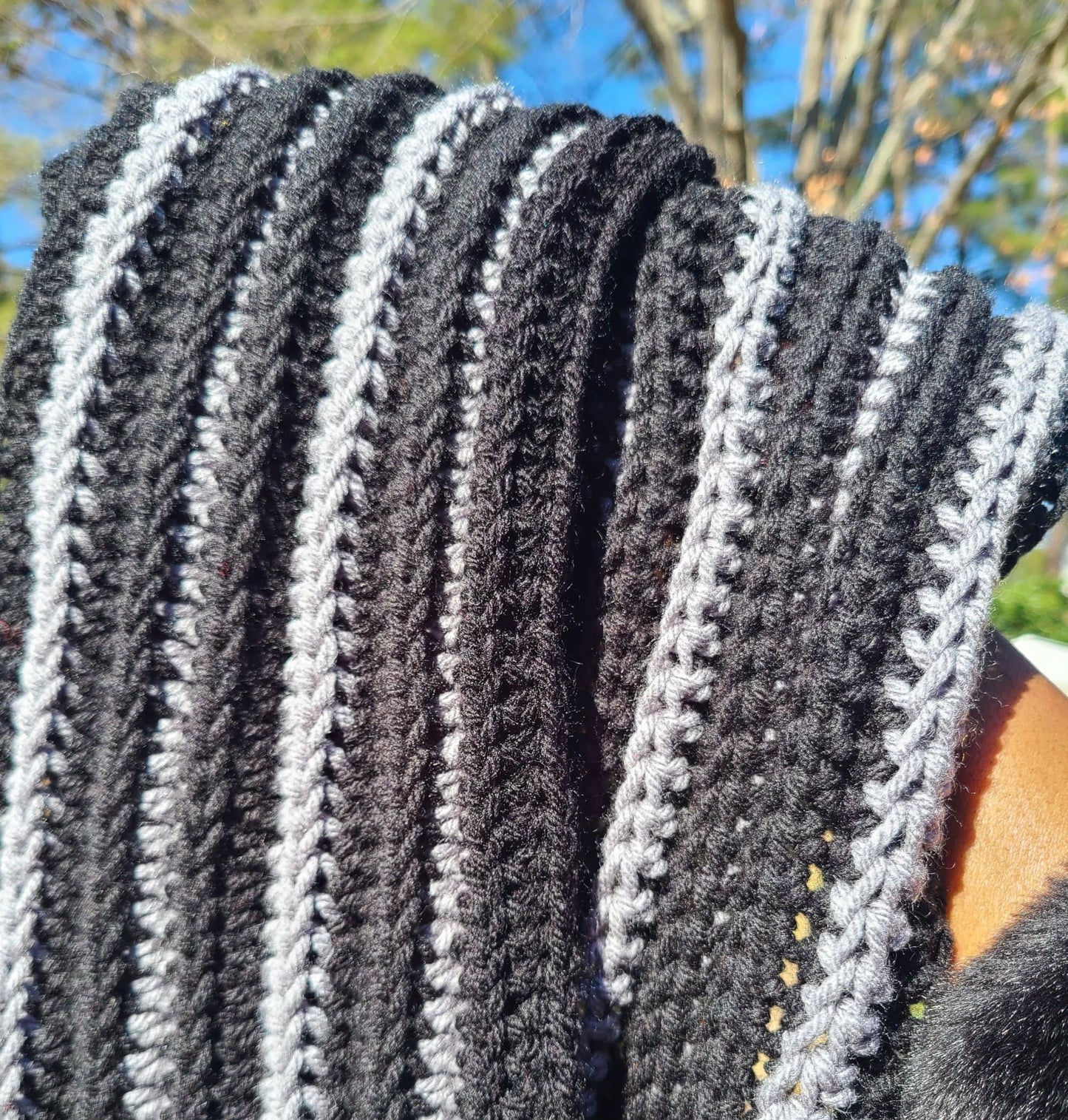 Black and Gray Two Color Crochet Scarf-2