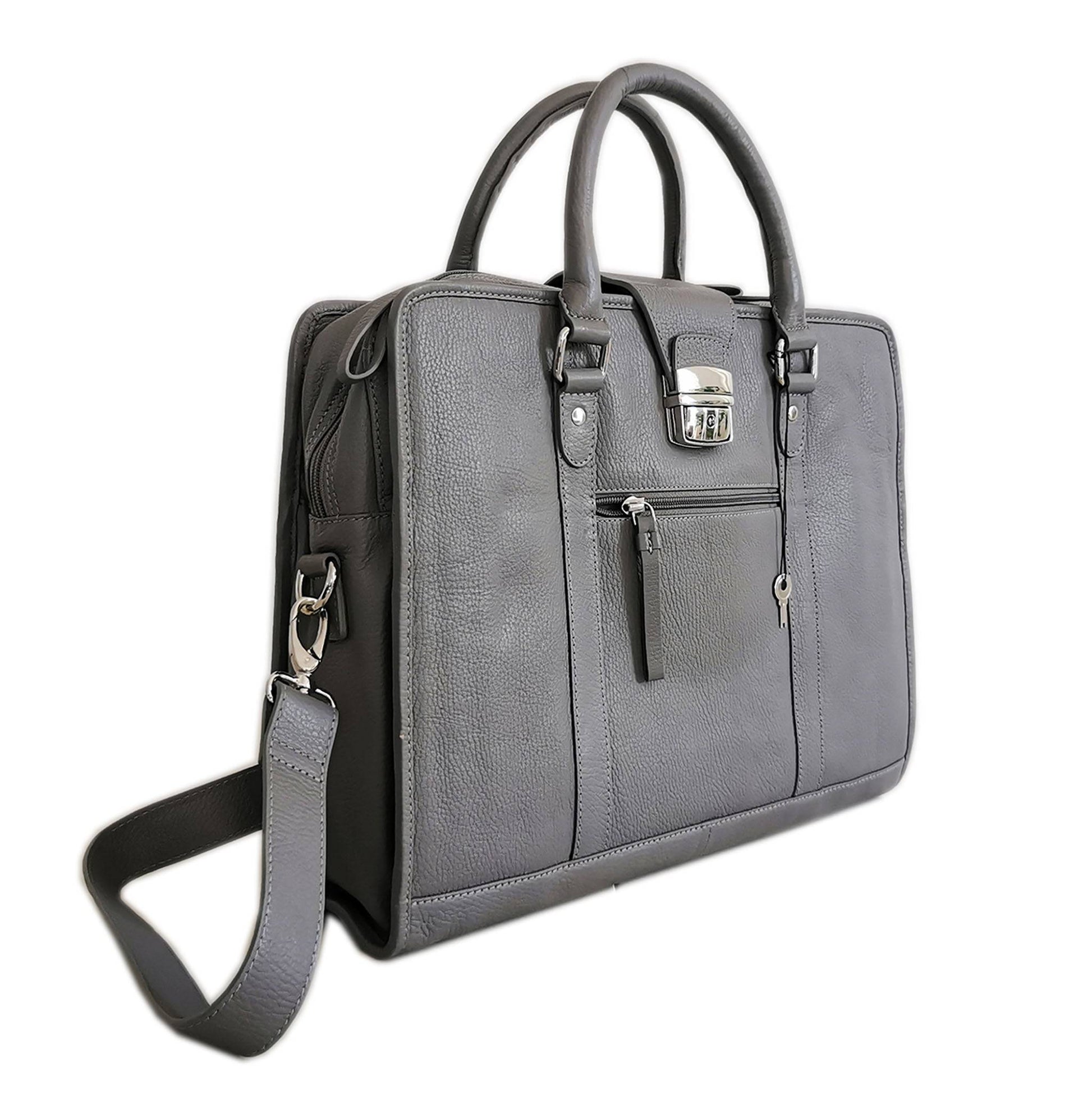 Leather Briefcase, Grey-0
