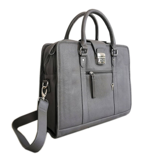 Leather Briefcase, Grey-0