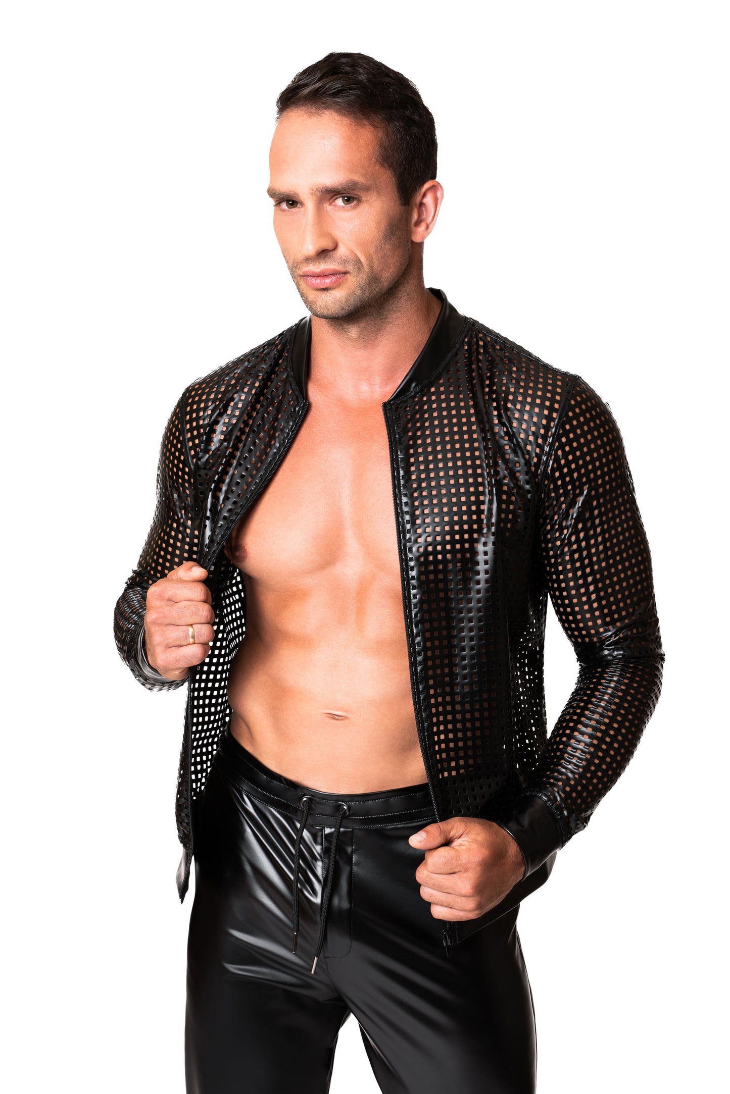schwarze Powerwetlook Jacke H076 - 3XL-4