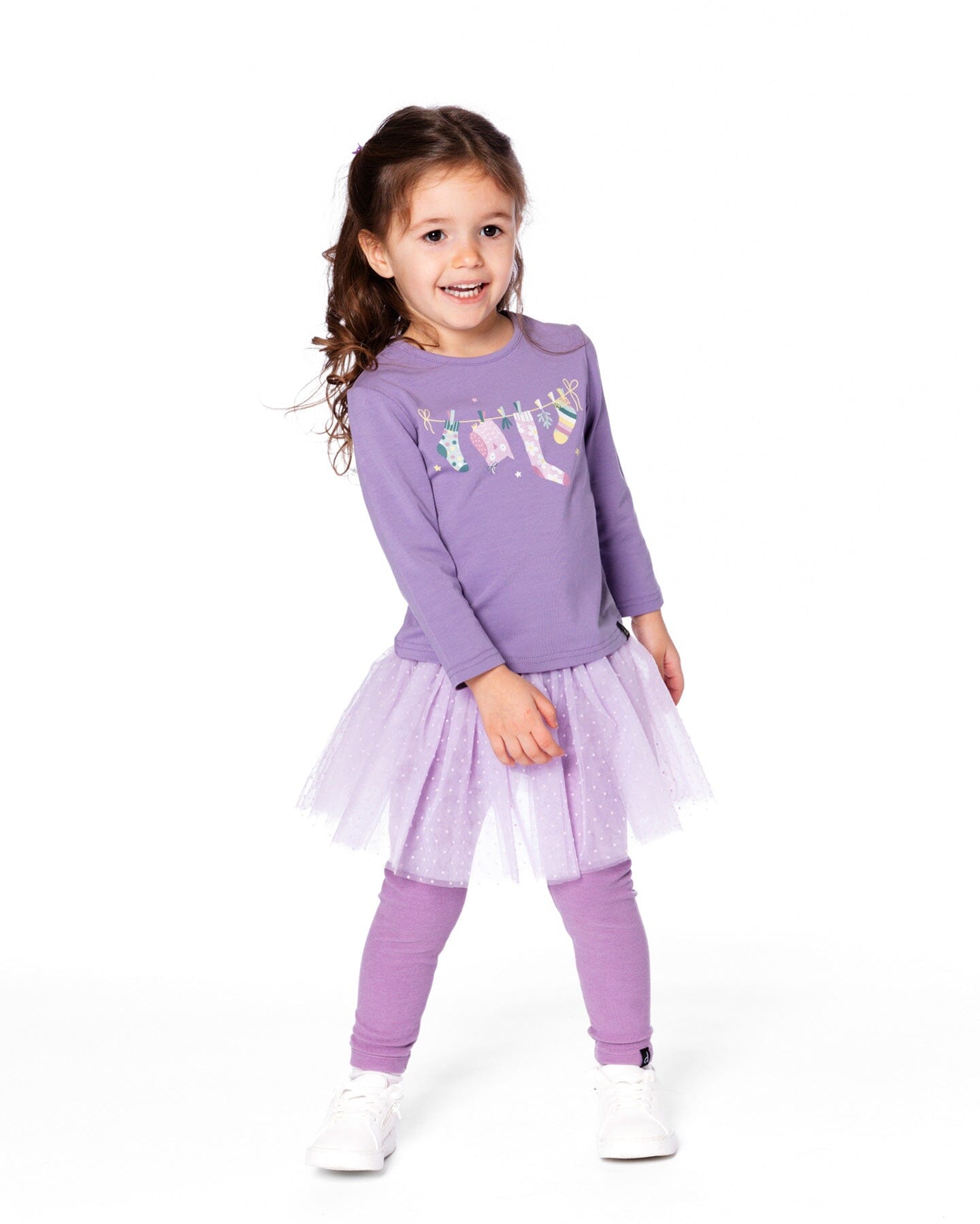 Leggings With Tulle Skirt Purple Gray-1