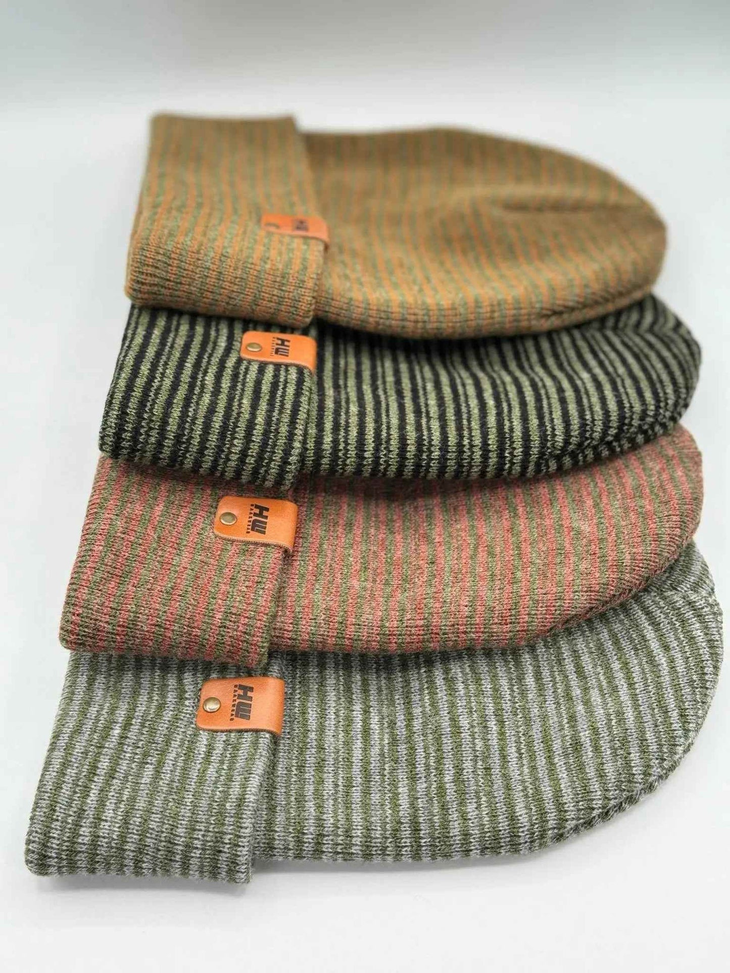 HAAKWEAR Traditional Contrast Cuffed Beanie / Hat - Gray / Green, Made in USA-3