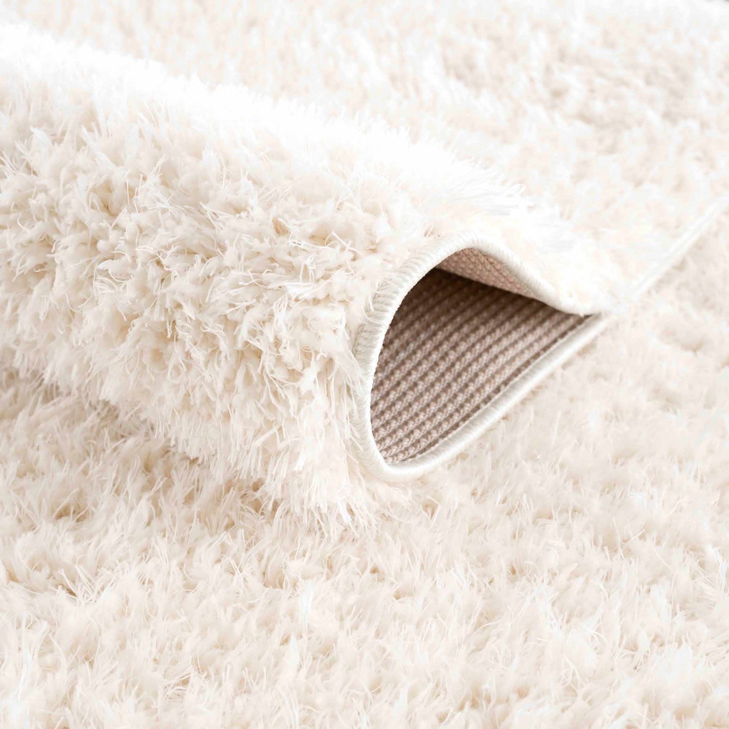 Faina Solid Cream Shag Rug Washable-1