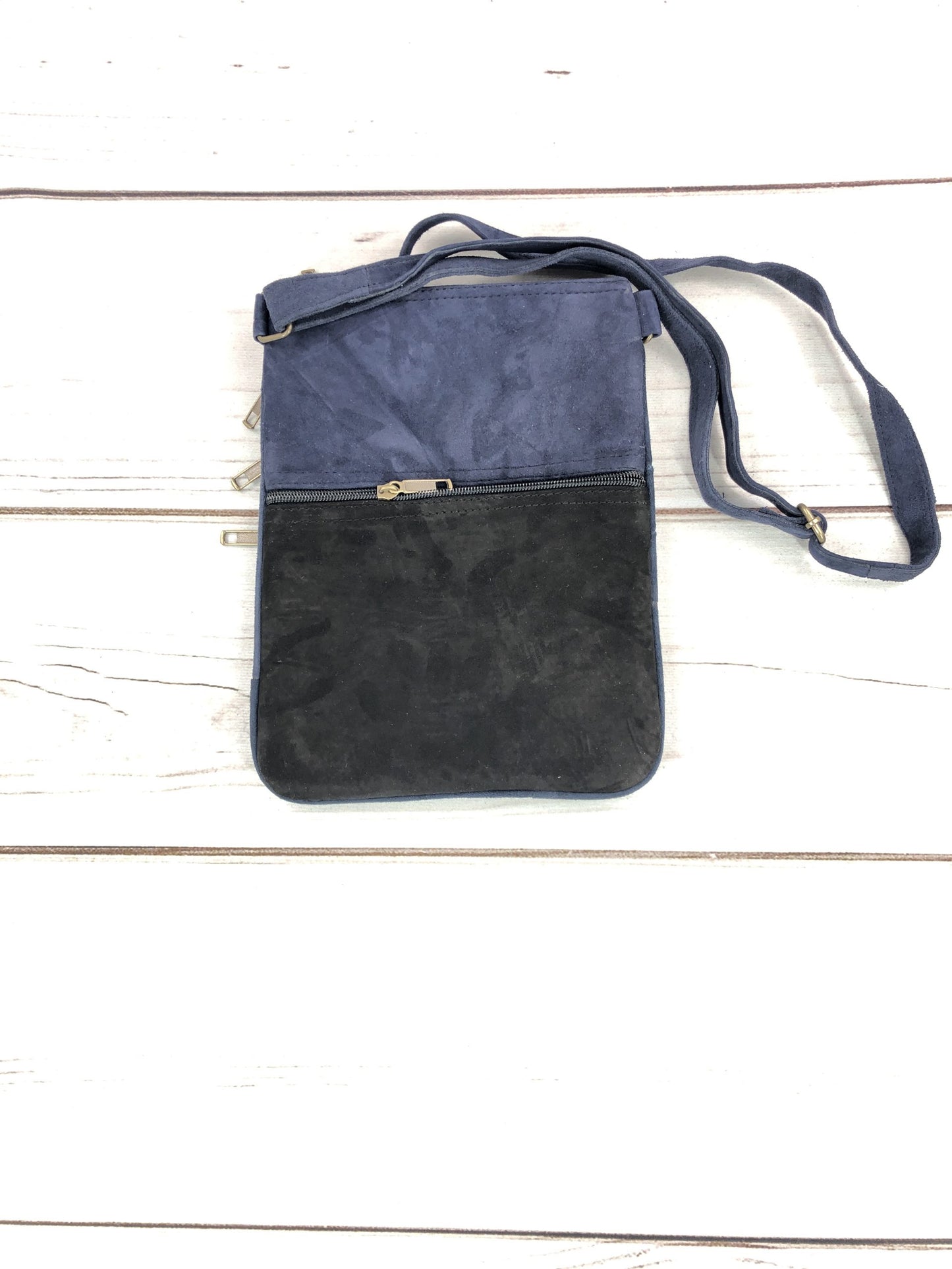 Handmade Black and Blue Suede Cross Body Bag-3