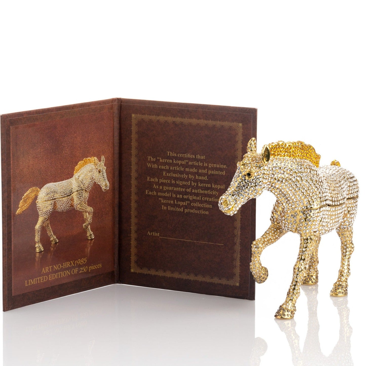 Large Golden Horse Decorated with White Crystals-2