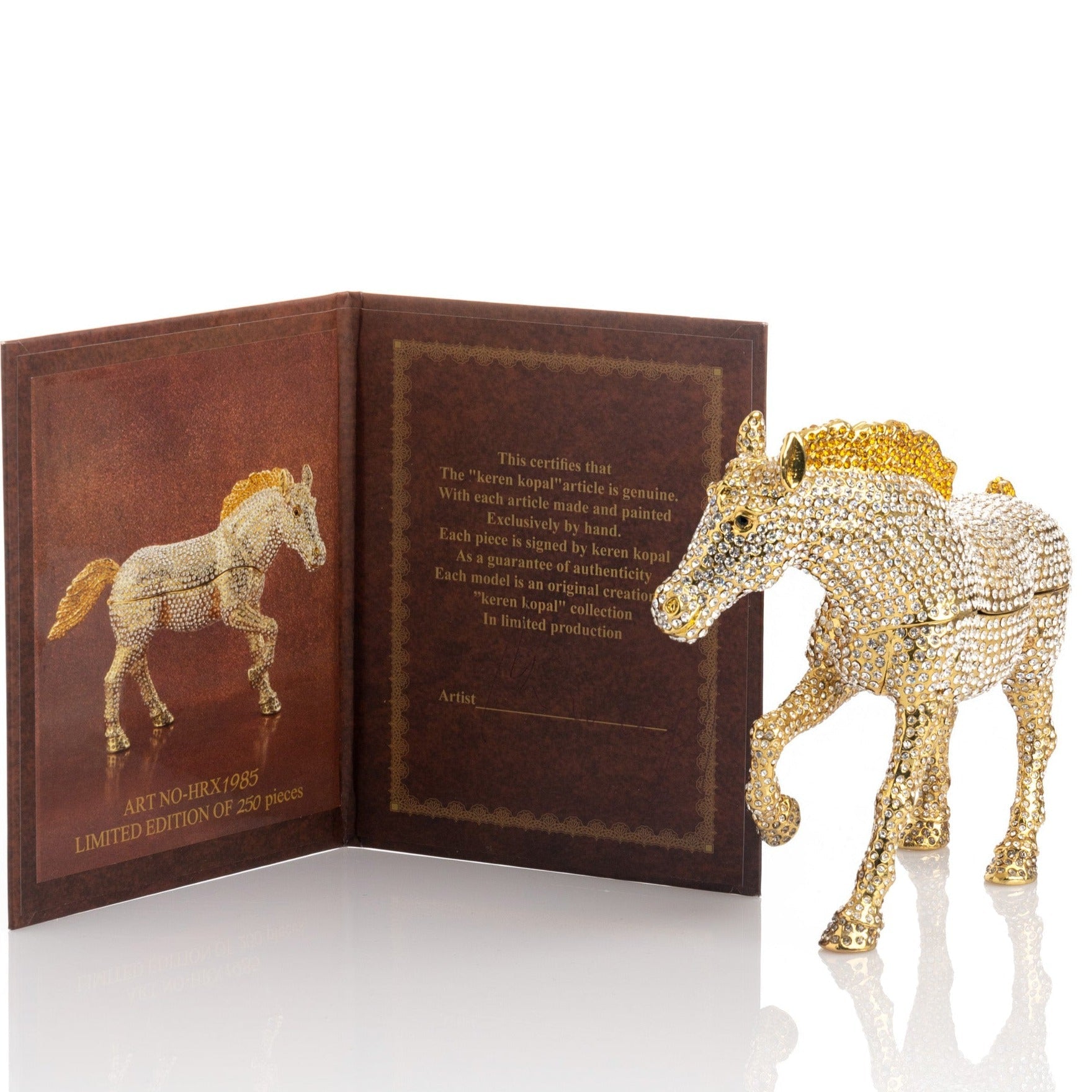 Large Golden Horse Decorated with White Crystals-2