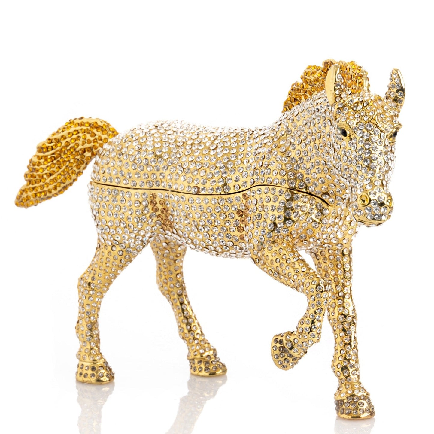 Large Golden Horse Decorated with White Crystals-0