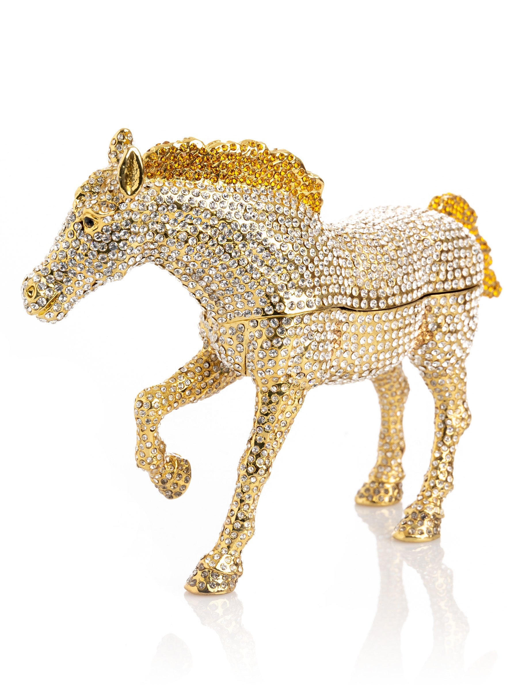 Large Golden Horse Decorated with White Crystals-4