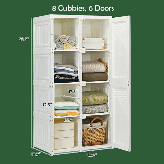 Foldable Armoire Wardrobe Closet with 8 Cubby Storage-2