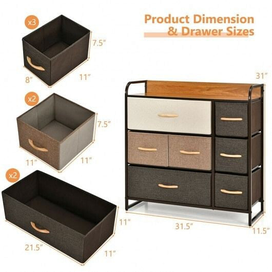 7 Drawer Tower Steel Frame and Wooden Top Dresser Storage Chest for Bedroom-4