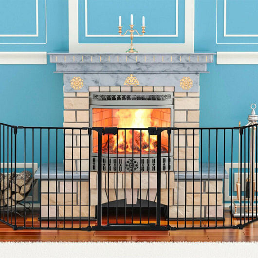 115 Inch Length 5 Panel Adjustable Wide Fireplace Fence-Black-2