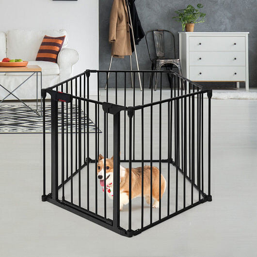 115 Inch Length 5 Panel Adjustable Wide Fireplace Fence-Black-4