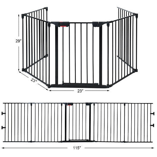 115 Inch Length 5 Panel Adjustable Wide Fireplace Fence-Black-5