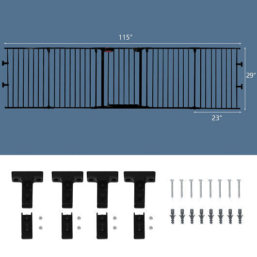 115 Inch Length 5 Panel Adjustable Wide Fireplace Fence-Black-3