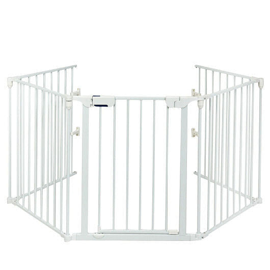 115 Inch Length 5 Panel Adjustable Wide Fireplace Fence-Black-1
