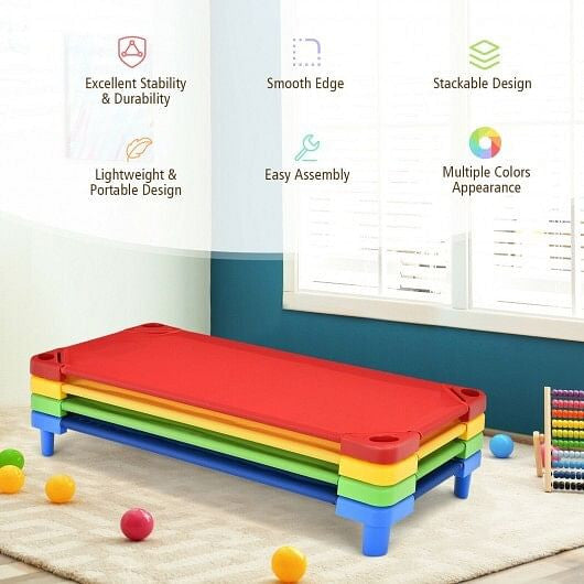 Pack of 4 Colorful Kids Stackable Naptime Cot-3