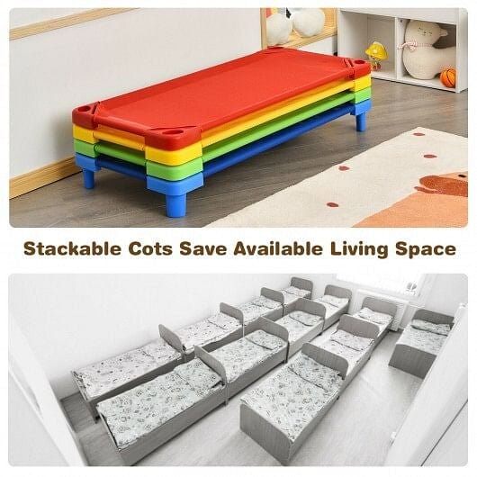 Pack of 4 Colorful Kids Stackable Naptime Cot-2