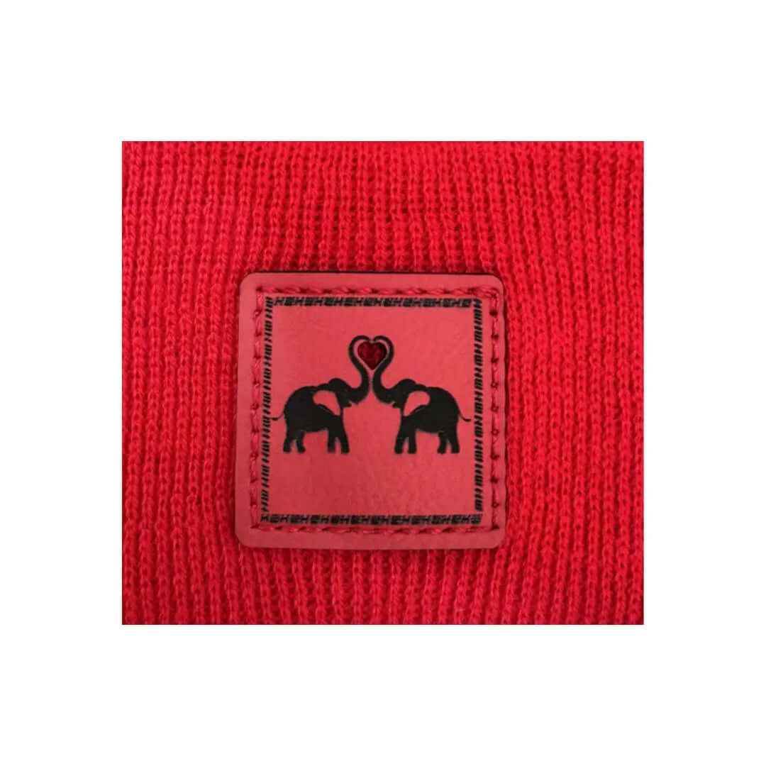 Love-Inspired H-Stitch Beanie – Scarlet Red Elelove Elephants-1