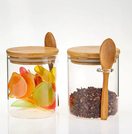 Round Storage Jar with Spoon for Kitchen Grains
