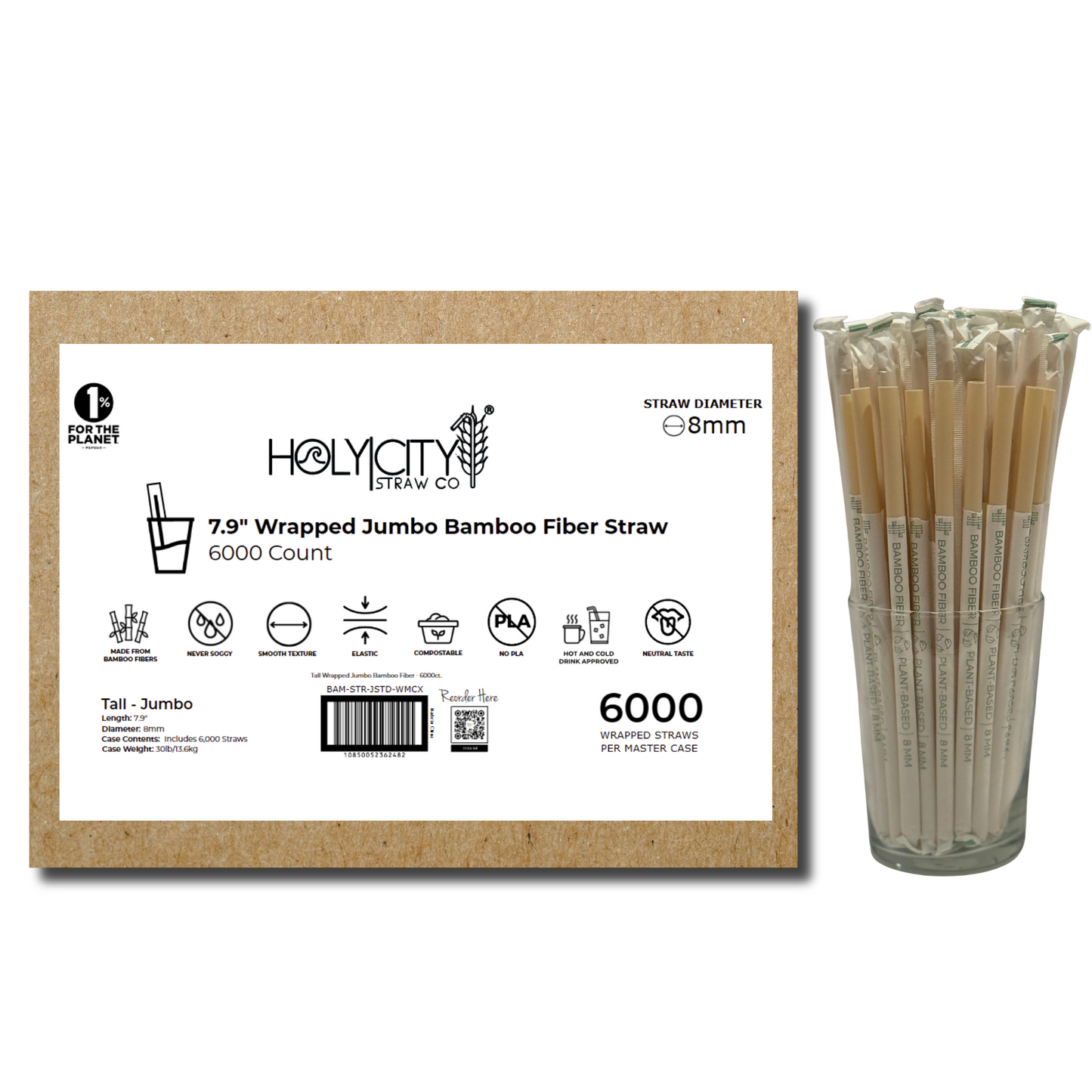 7.9" Wrapped Bamboo Fiber Straws | 8mm-5