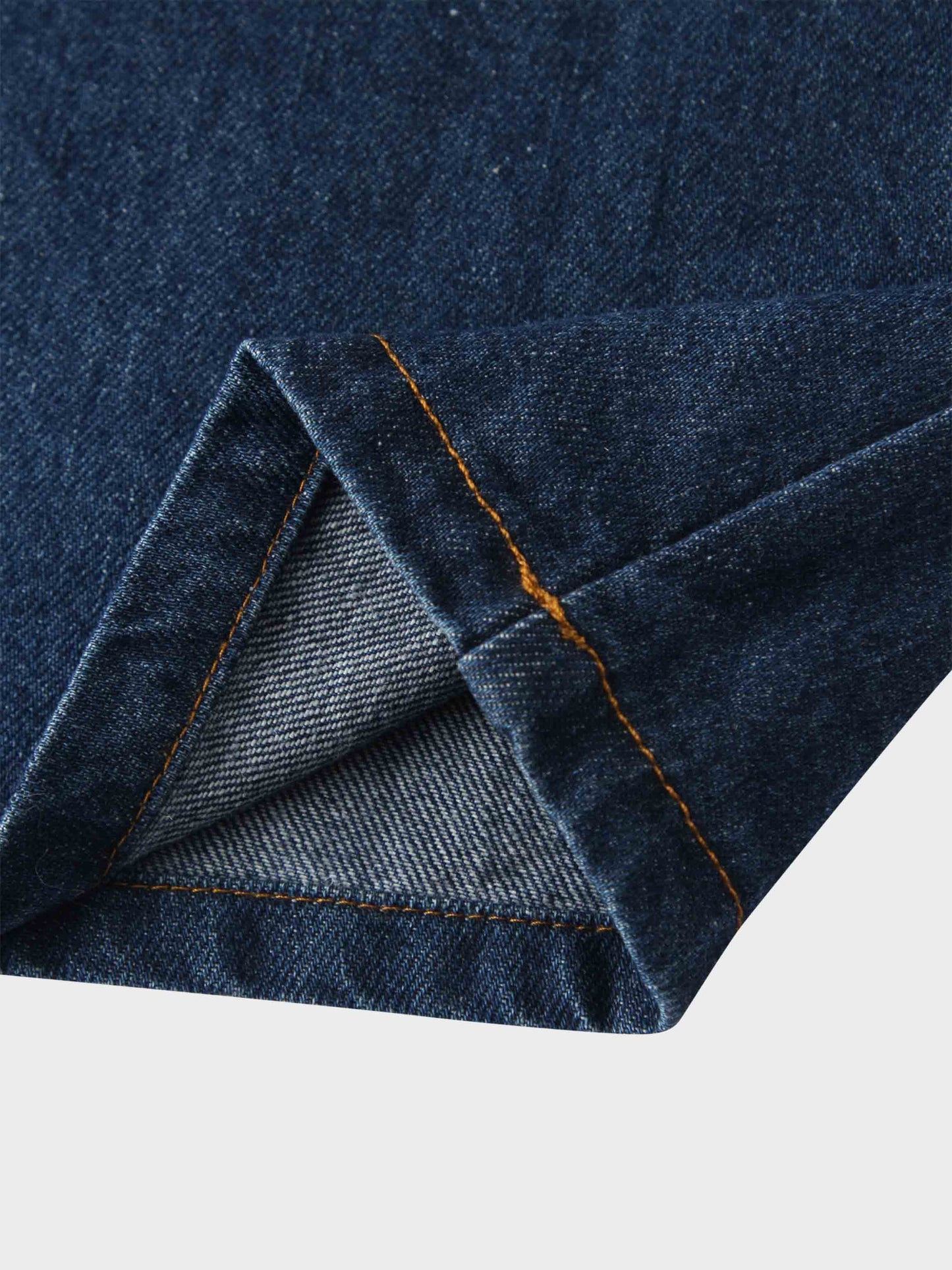 Leather Trim Denim Skirt-Blue-4