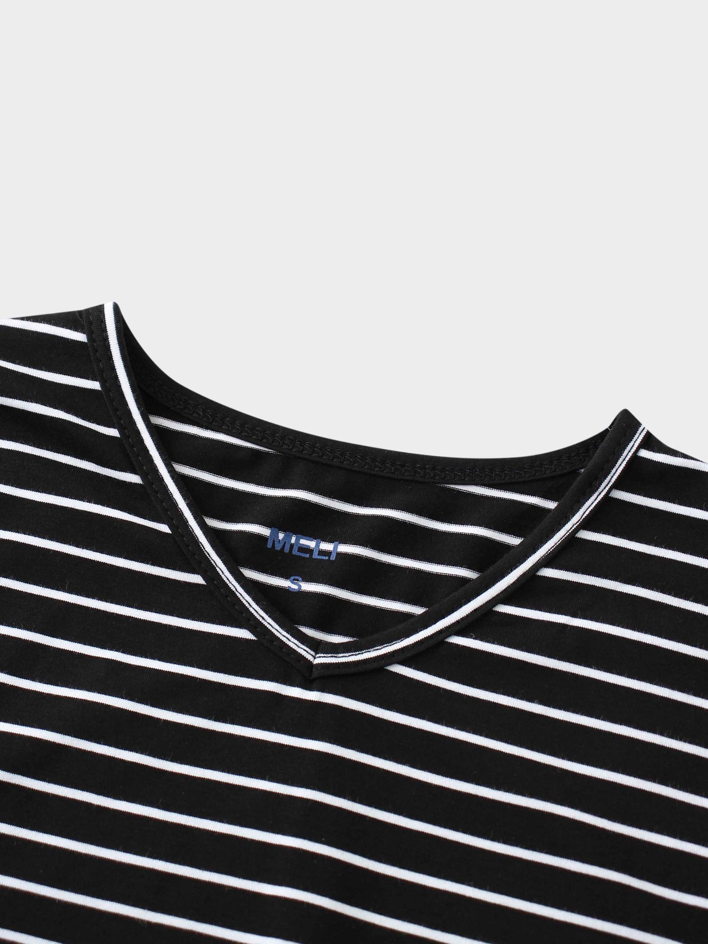 Flat Striped High V Long Sleeve-Black/White-2