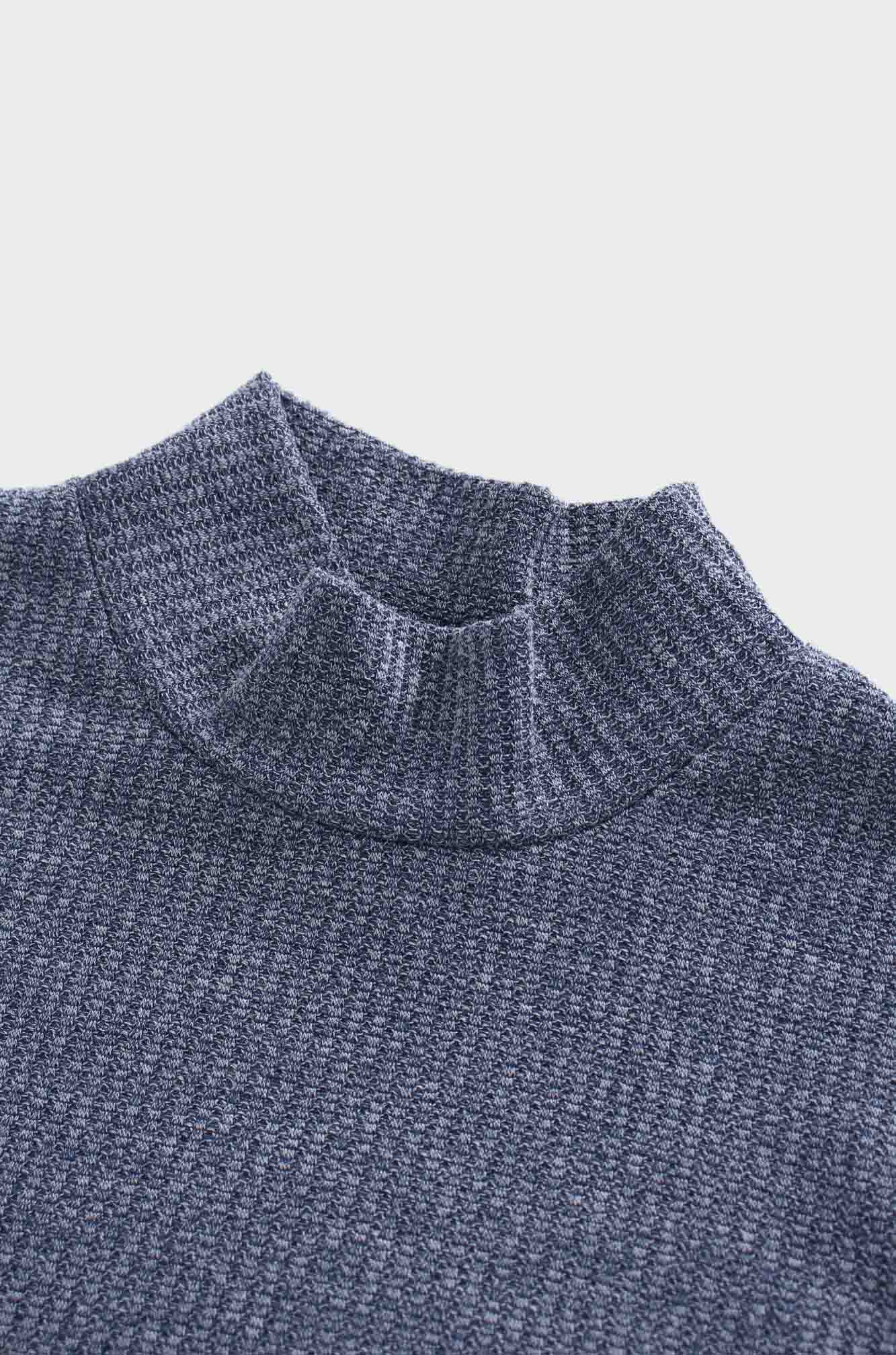 Textured Stretch Turtleneck-Blue-3