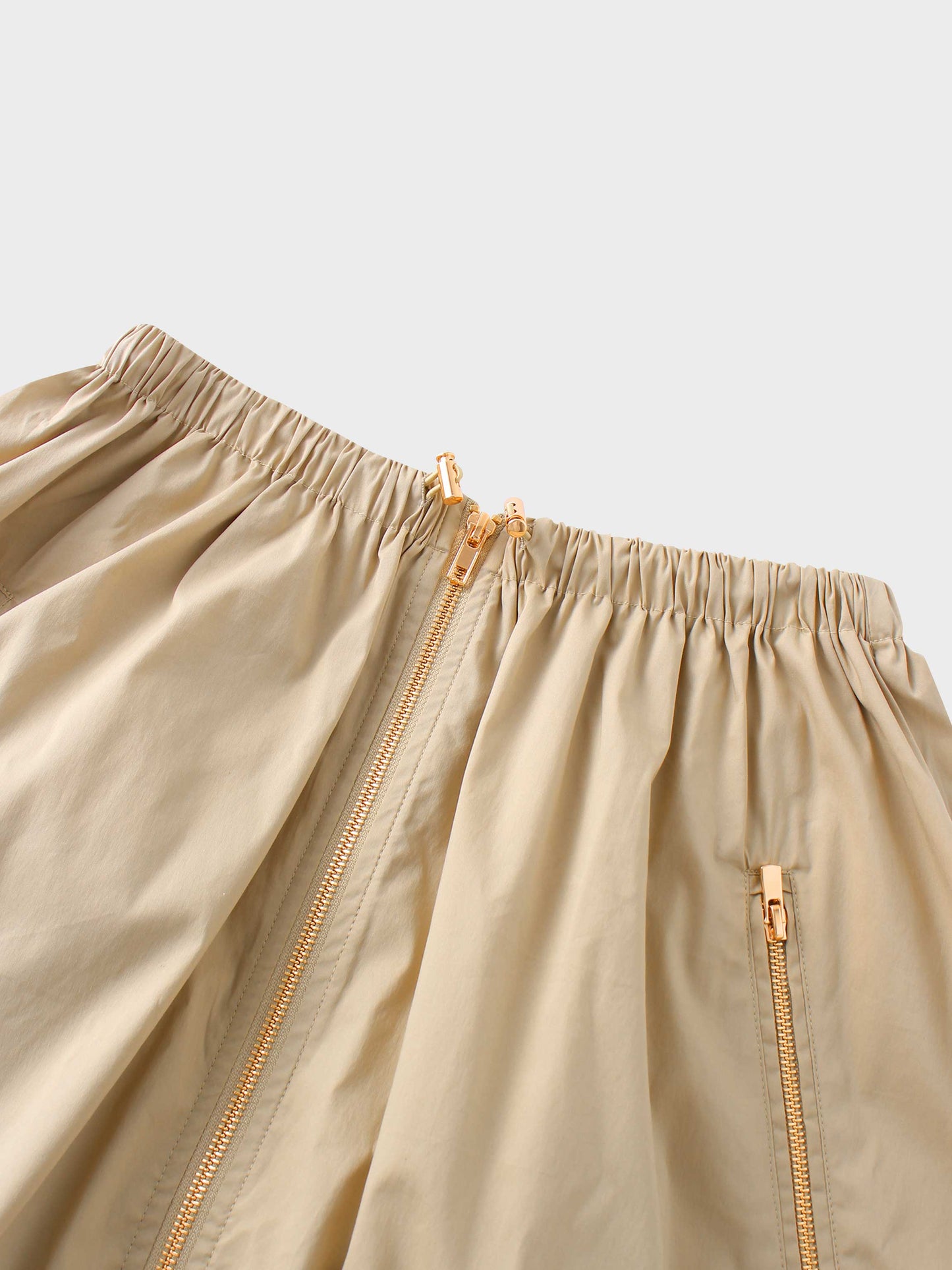 Front Zipper Cotton Circle Skirt-Tan-3