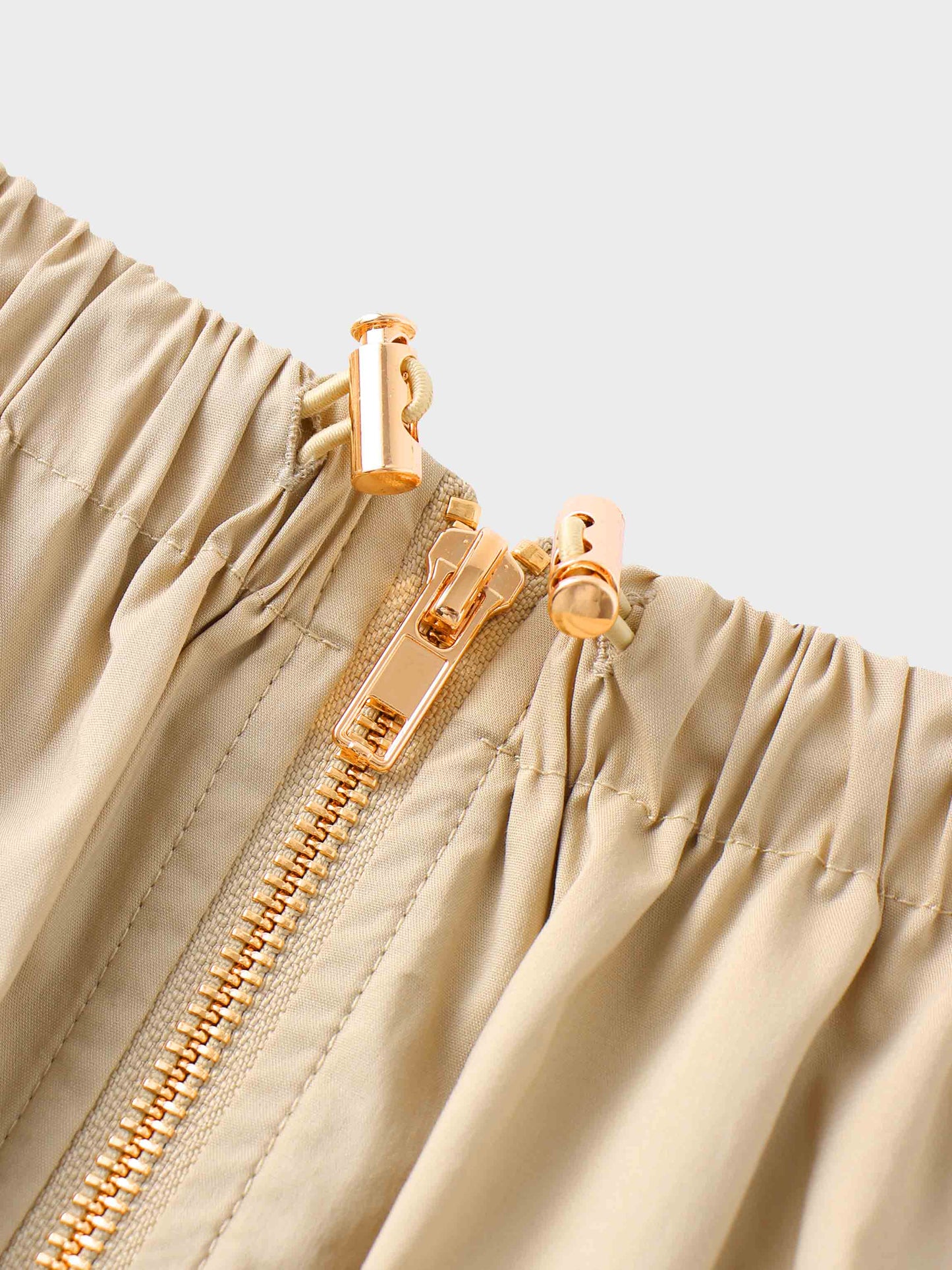 Front Zipper Cotton Circle Skirt-Tan-4