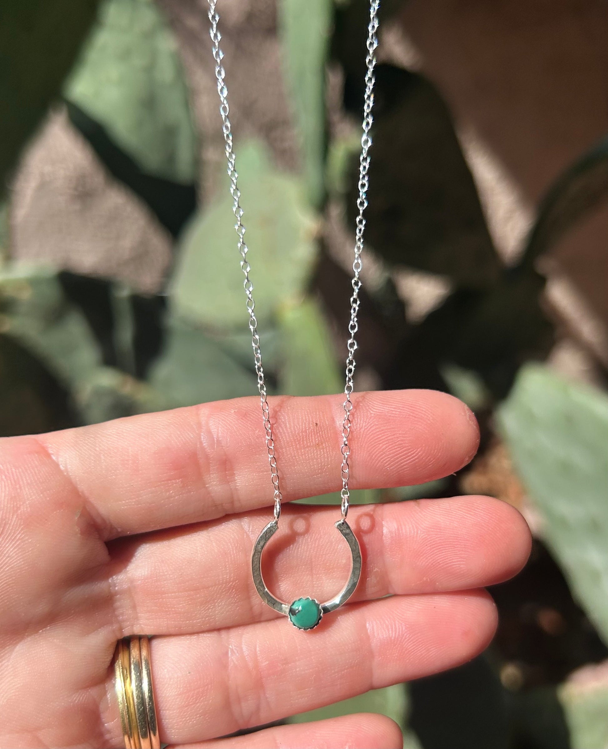 Lucky Horseshoe Charm Necklace - Turquoise-2