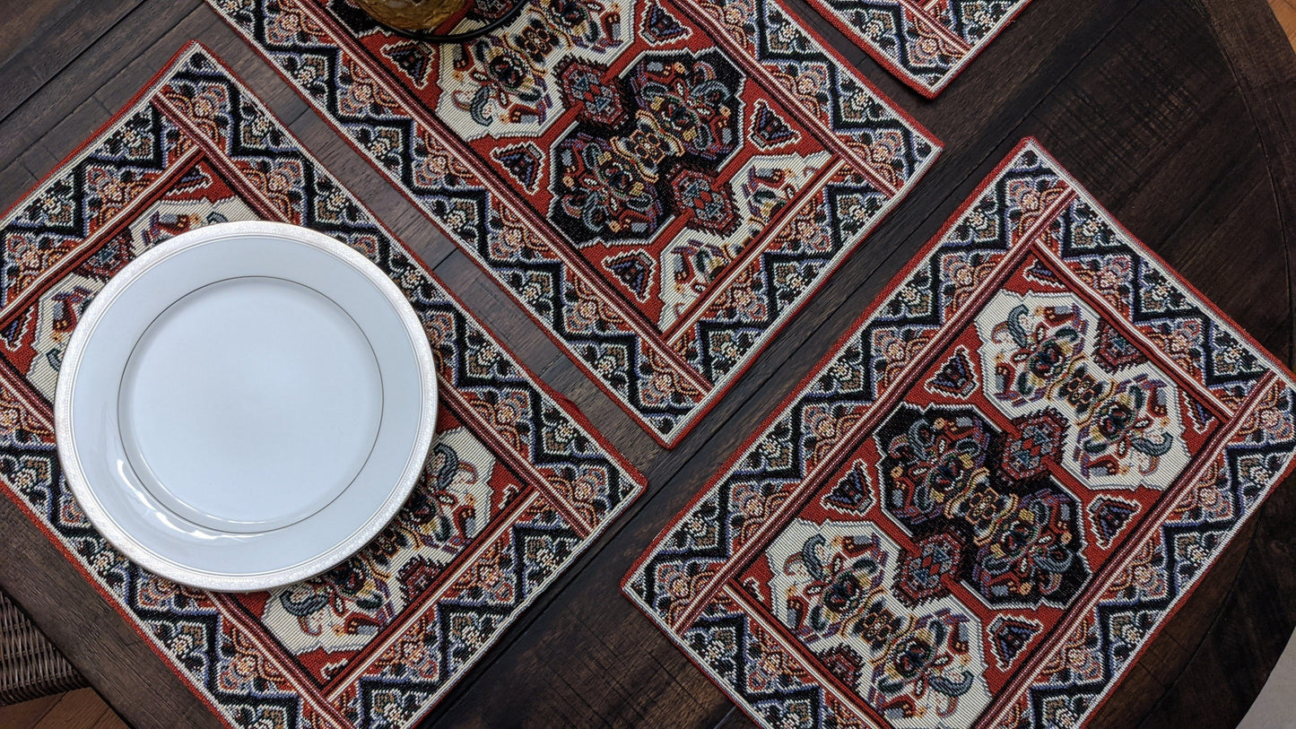 DaDalogy Set of 4-Pieces Majestic Kilim Red Persian Rug Woven Tapestry Placemats 13” x 19” (18195)-4