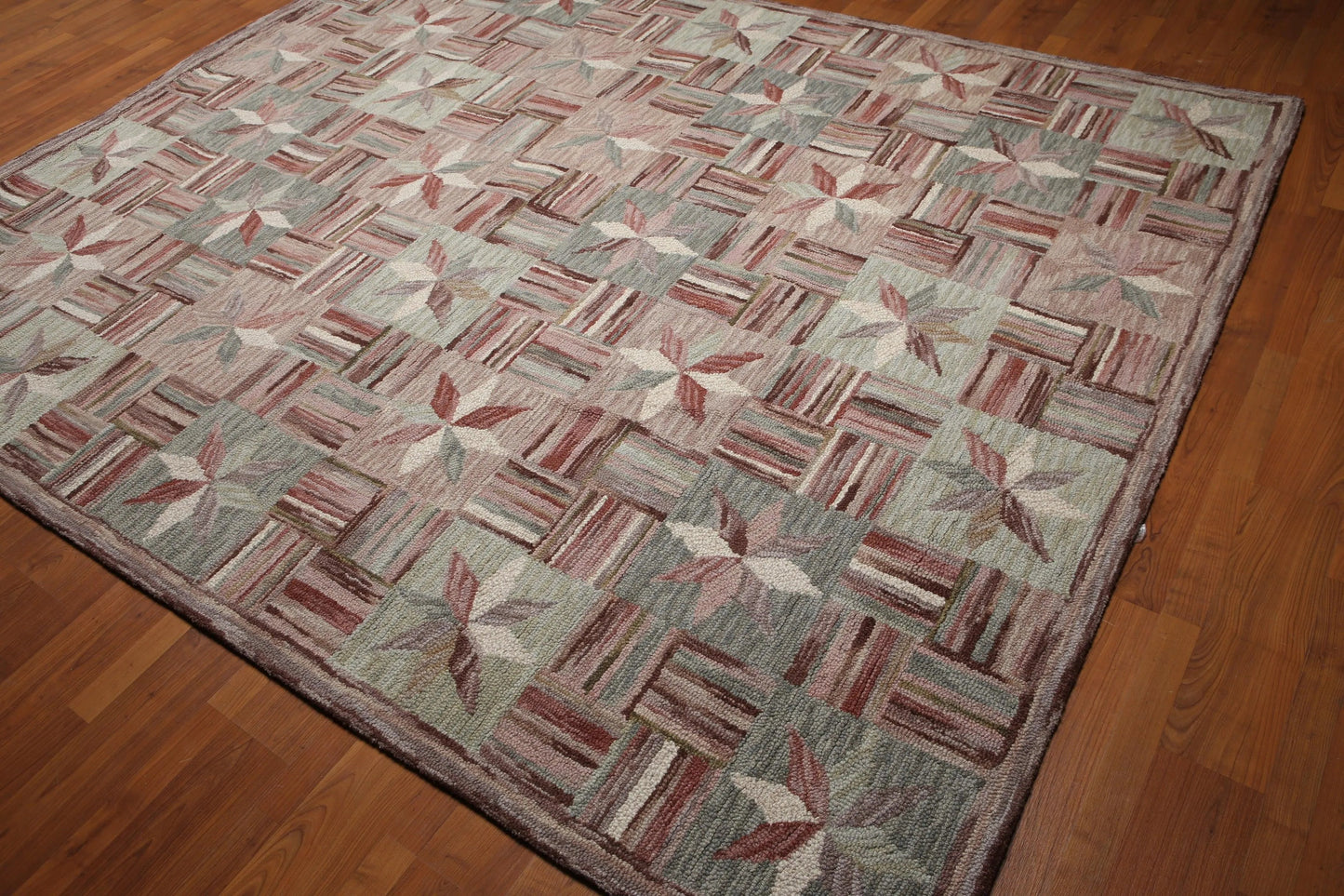 8'x10' Beige, Rust, Gray, Rose, Multi Color Hand Tufted Oriental Wool Rug-3