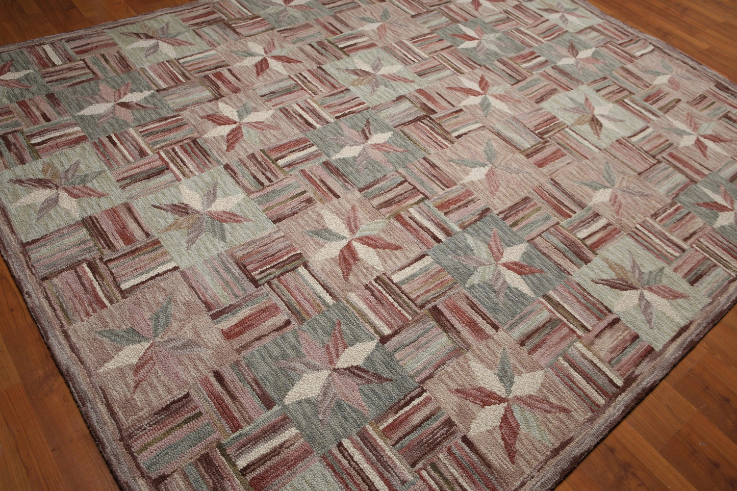 8'x10' Beige, Rust, Gray, Rose, Multi Color Hand Tufted Oriental Wool Rug-4