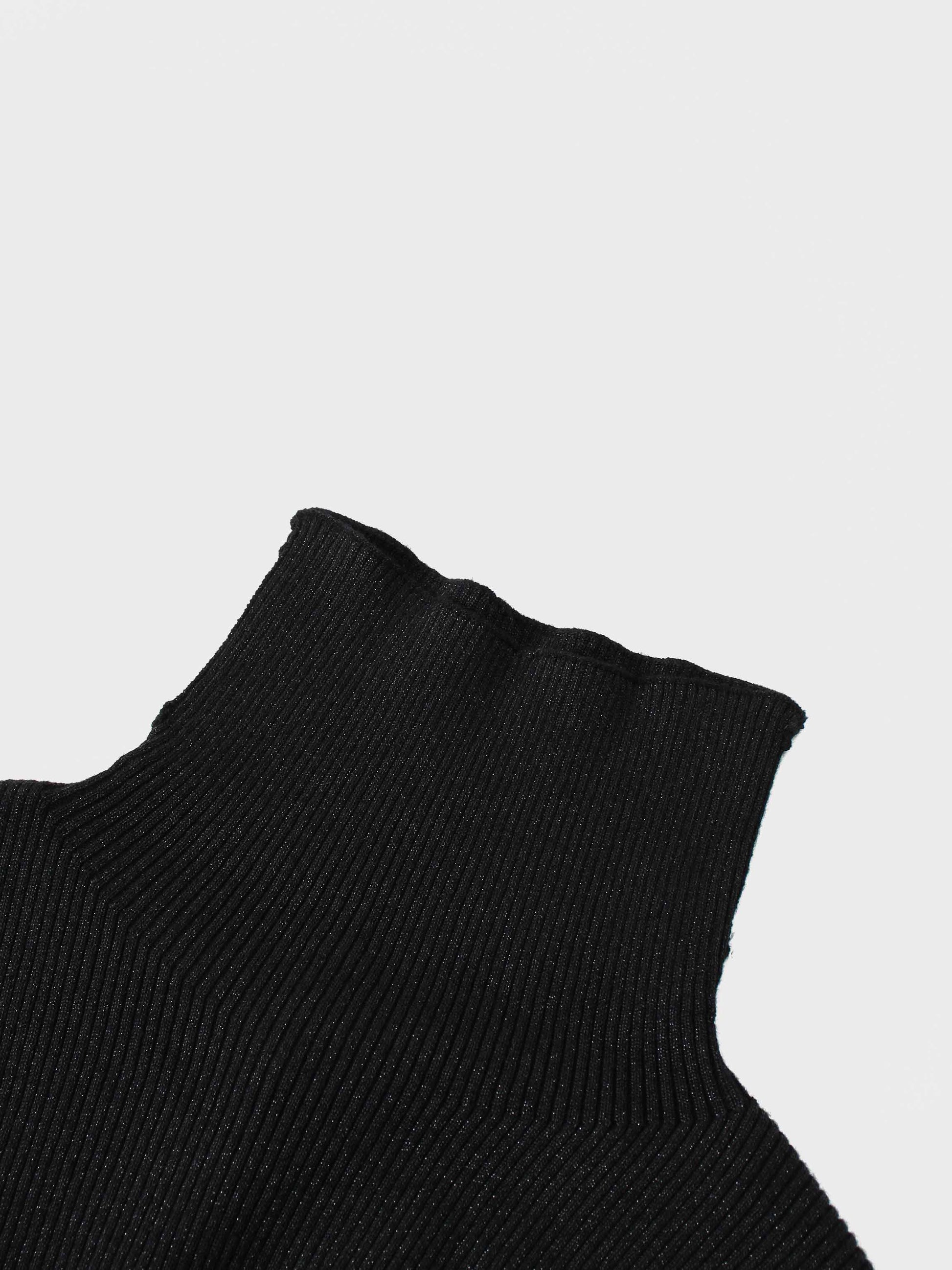Lurex Ribbed Knit Turtleneck-Black-2