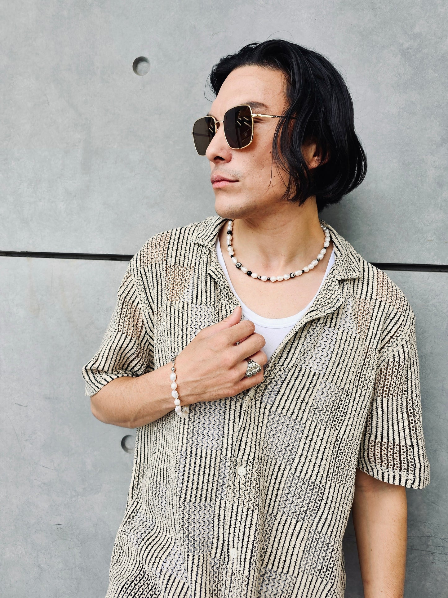 Freshwater Pearls With Sterling Silver Men's Bracelet MEB04-4