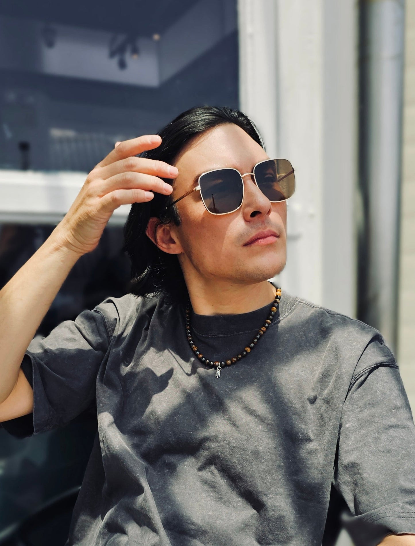 Iron Tiger-eye Stone With Silver Feather Pendant Men's Necklace MEN20-4