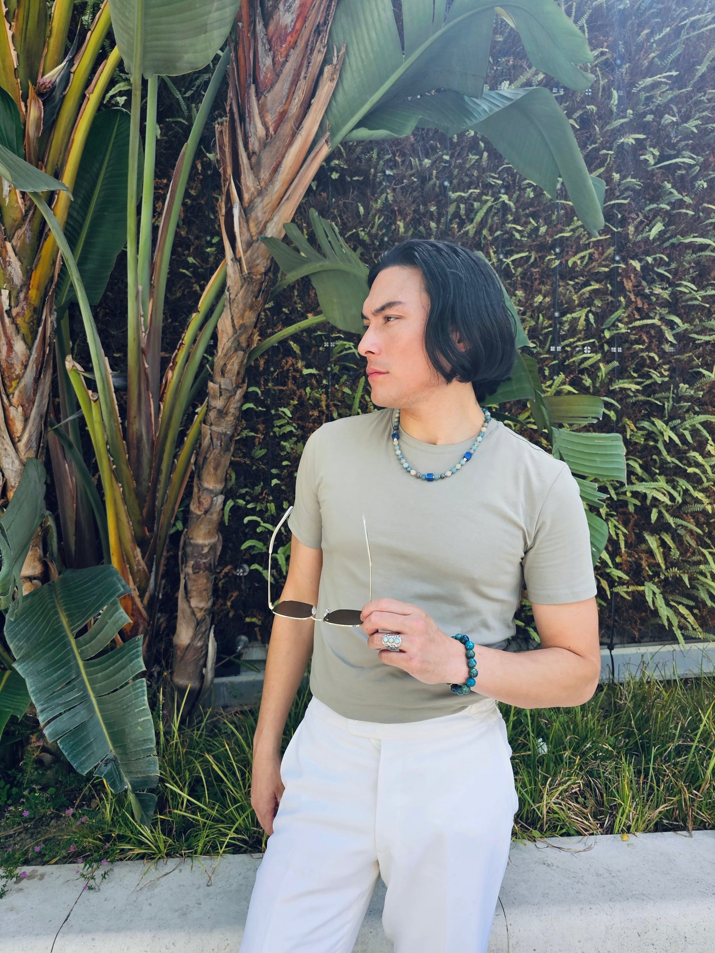 Blue Montebrasite With Tube Lapis Men's Necklace MEN28-4