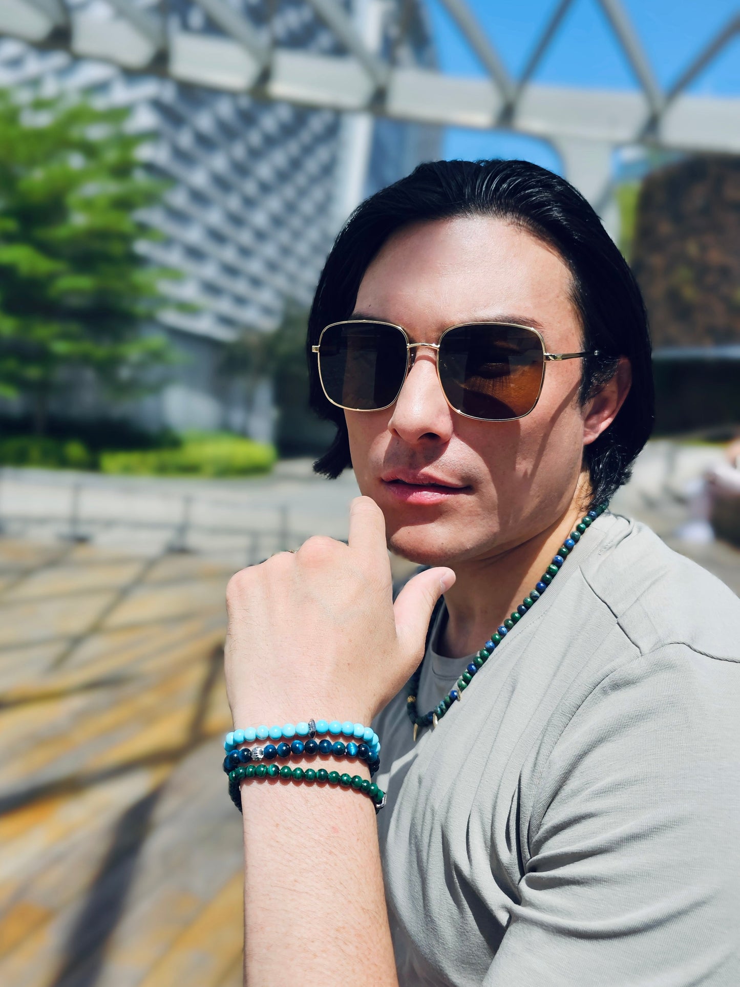 Blue Tiger-eye Stone Flexible Men's Bracelet MEB18-4