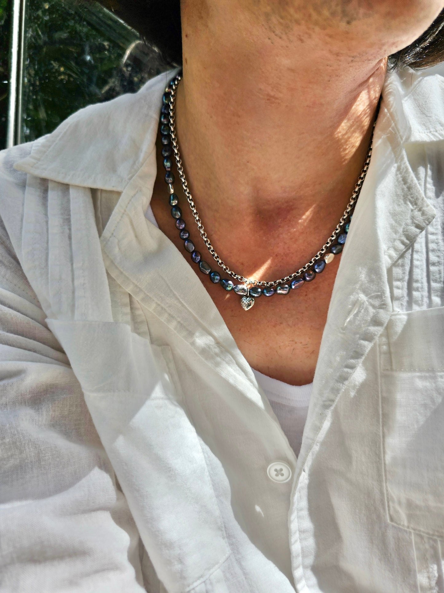 Irregular Purple Freshwater Pearls Mens Necklace MEN03-4
